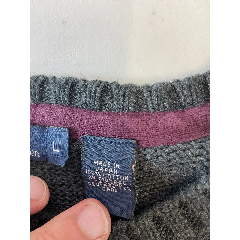 Vintage Y2K Polo Ralph Lauren 100% Cotton Crew Neck Knit Sweater Gray Pony Japan